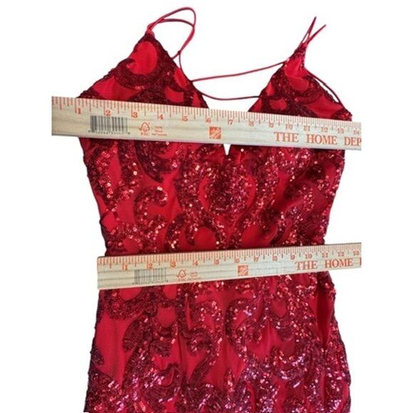 "Windsor" Sequin Maxi Open Back Red Prom Dress SZ S Pretty Women Formal Mob Wife - Picture 7 of 9